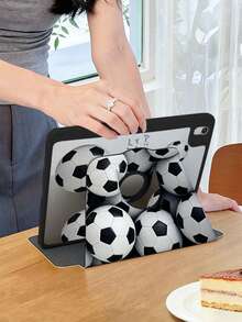 1 Piece: Black And White 3D Soccer Ball Print Acrylic Rotating Stand Case, Suitable For IPad 11 A16/10/9/8, Air 11 2026 (M4), Pro 11 2025, Full-Coverage Shockproof Corner Protection, Supports Automatic Wake/Sleep, Unisex, Suitable For Office/Study/Gift, Multi-Angle Support, Non-Magnetic Protective Case. - Black - View 6