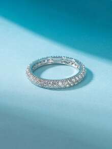 Luxury 925 Sterling Silver High-End Women's Full Diamond Ring Set - Round - View 7