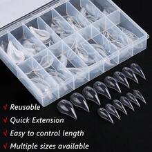140pcs Clear Claw Nail Tips, Full Coverage Short Pointed Fake Nails, Acrylic Nail Extension Tips, Suitable For Gothic Style And Cosplay Nail Art Decoration, Professional Nail Salon And Home DIY Nail Supplies - Clear - View 4