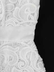 AOMEI Women's Plus Size Elegant Noble White Lace Fitted Dress, With Transparent Puff Long Sleeves High Neck Party Wedding Guest Ball Birthday Occasion Dress, Wedding Anniversary, Elegant Charming Women's Outfit - White - View 8