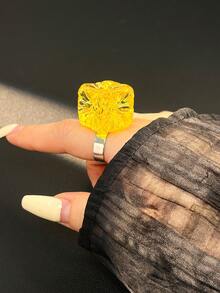 Bague en perle carrée asymétrique géométrique en résine, bague de doigt transparente couleur macaron Ins printemps/été - Multicolore A - Voir 11