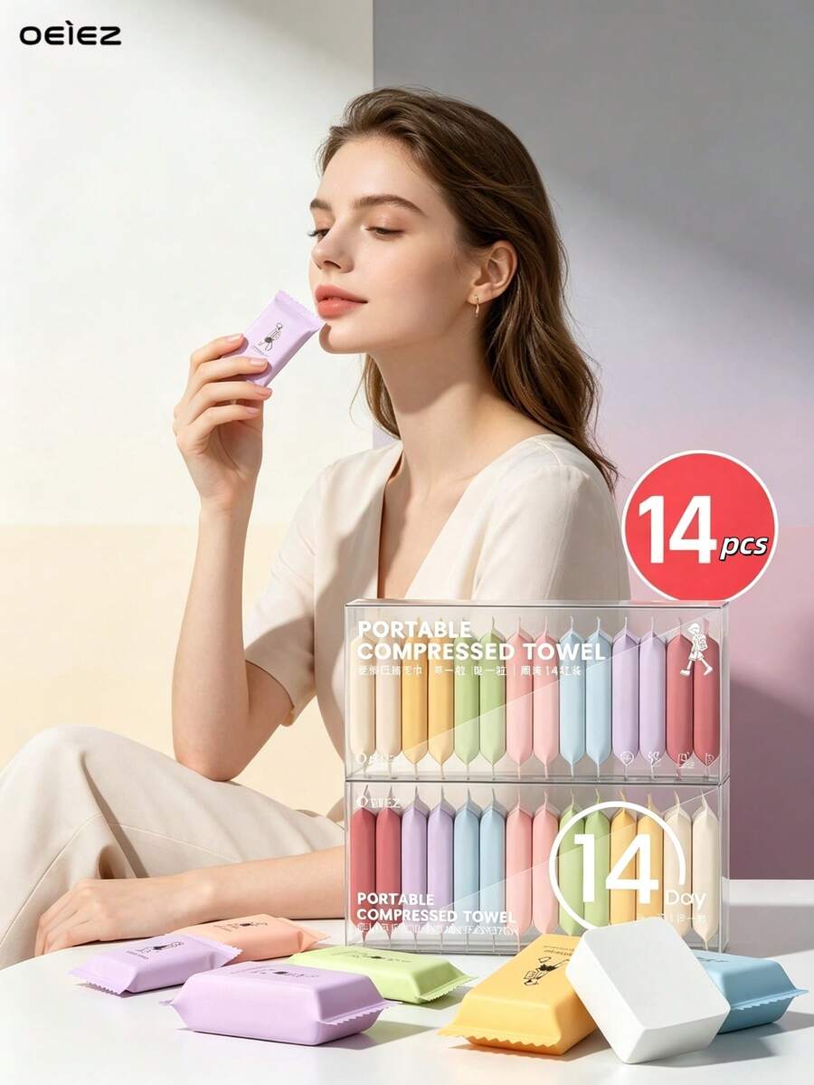 OEIEZ 14入拋棄式壓縮毛巾,硬幣形狀便攜式洗臉巾,柔軟擦拭布,適用於旅行露營居家戶外使用 - 查看 1