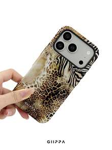 GIIPPA 1個豹紋與斑馬紋拼接設計手機殼，適用於Phone 17 Pro Max, 16 Pro Max, 15 Pro Max, 14 Pro Max, 11/12/13/14/15/75 Pro Max Plus，韓式高級時尚趣味優雅設計，男女皆宜，聖誕節、情人節、復活節、婚禮季與生日送女友的完美禮物！ - 彩色 - 查看 4