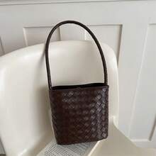 Vintage Woven Shoulder Bag For Women, Fashion Bucket Handbag With Designer Style - Silver - View 10