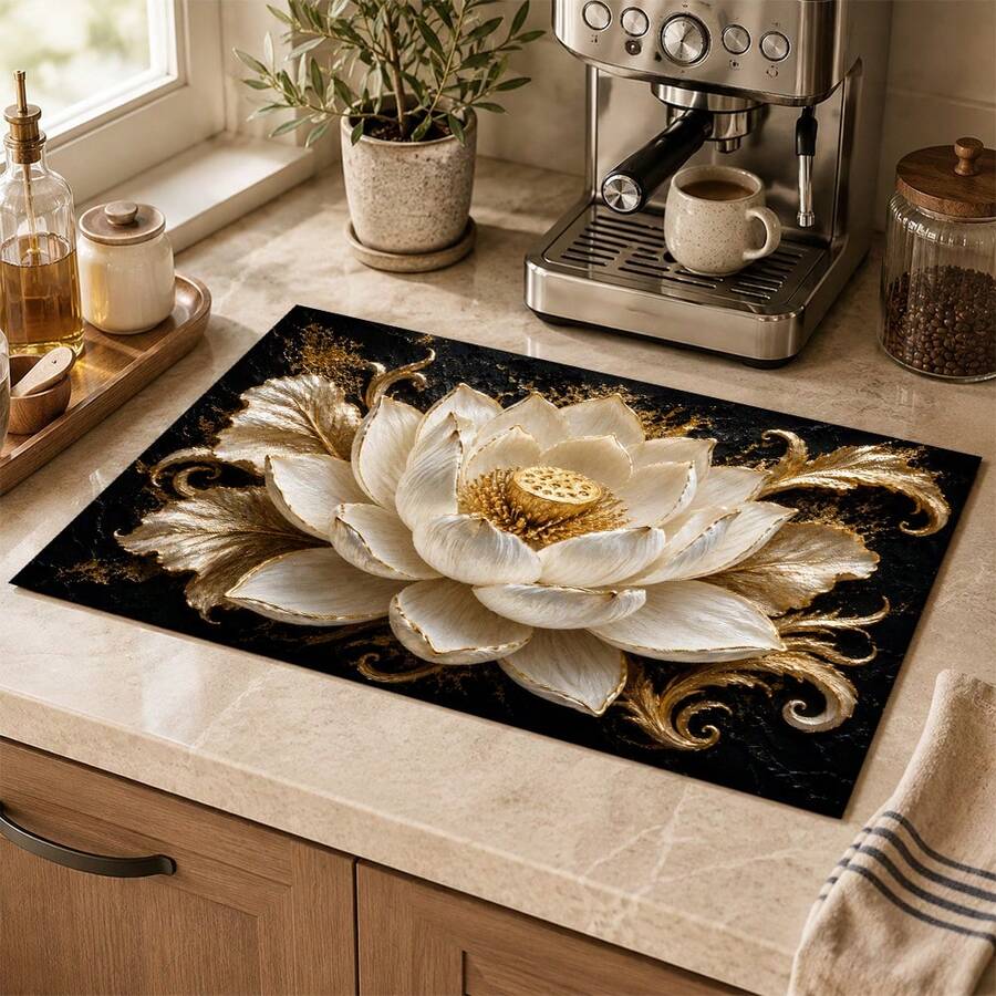 1pc 3D Floral Pattern Diatomaceous Earth Absorbent Mat, Non-Slip Heat-Resistant Water-Absorbing Mat, Suitable For Kitchen Countertop, Coffee Machine, Tableware, Home, Cafe, Bar, Party Decoration Placemat Gift - Multicolor - View 1