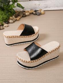 New Fashion Single Strap Wedge Sandals, Casual Slip-On, Outdoor Wedge Sandals, Anti-Slip Anti-Odor Lightweight Slippers, Valentine's Day Gift - Black - View 3