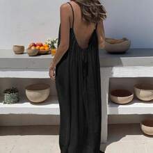Women's 2026 Strappy Dress, Backless, Loose Fit, For Home Use. - Black - View 3