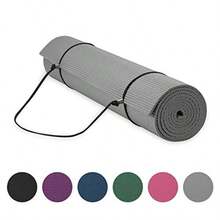 Essentials 1/4" Thin 6mm Yoga And Pilates, Fitness And Exercise Mat With Easy-Cinch Carrier Strap Cusion Support For Fitness And Gym Workouts - Grey - View 7