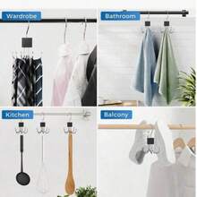 1/4pcs, 360° Rotating Wooden Multi-Hook Hanger, Space-Saving Closet Storage Organizer For Scarves, Bags And Belts - Multicolor - View 8