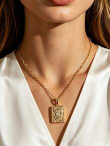 MECYLIFE 1 pieza Collar con colgante cuadrado dorado simple de ojo malvado, collar con colgante de ojo de demonio versátil para mujer, colgante cuadrado para uso diario de mujer - Dorado - Ver 4