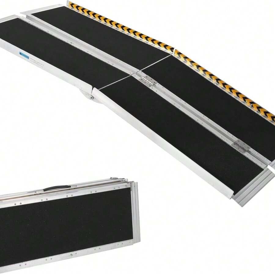 Wheelchair Ramp - Portable Aluminum Ramp With Non-Slip Surface, Reflective Strips And Transition Plate, 600 Lbs Capacity - Quad-fold (4-fold) - View 1