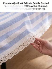 1pc Striped Lace Tablecloth, American Country Style Simple Decorative Dining Table Cloth, Rectangular Coffee Table TV Cabinet Entryway Multi-Functional Cover, Suitable For Holiday Gathering Birthday Party Wedding Dinner Table Decoration Room Decor Office Desk Coffee Table Mat Outdoor Picnic Mat Home Decor Room Decor All Seasons - Blue - View 7