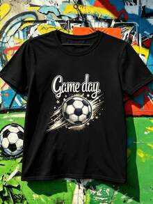 M E N's Football Match Day Graphic T-Shirt, Made Of High-Quality Fabric, Casual, Comfortable, Durable And With A StrikI Ng PrI Nt. - 黑色 - 查看 2