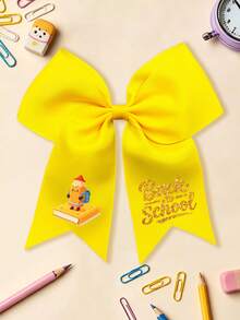 1pc Back To School Cartoon Pencil Print Large Bow Hair Clip, Preppy Style Ribbon Hairpin, Sweet Student Hair Accessory For Girls - Books and Pens - View 8