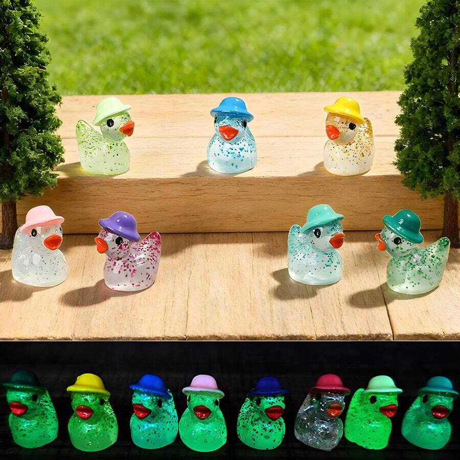 Colorful Glitter Transparent Mini Duck With Hat Figurine, Sparkling Resin Duck Decorative Accessory, Cute Duck Pendant, Suitable For Handmade DIY, Egg Filling, Desktop And Garden Decoration, Scrapbooking, Also As Children's Birthday Party Gift Bag Small Item - Multicolor - View 1