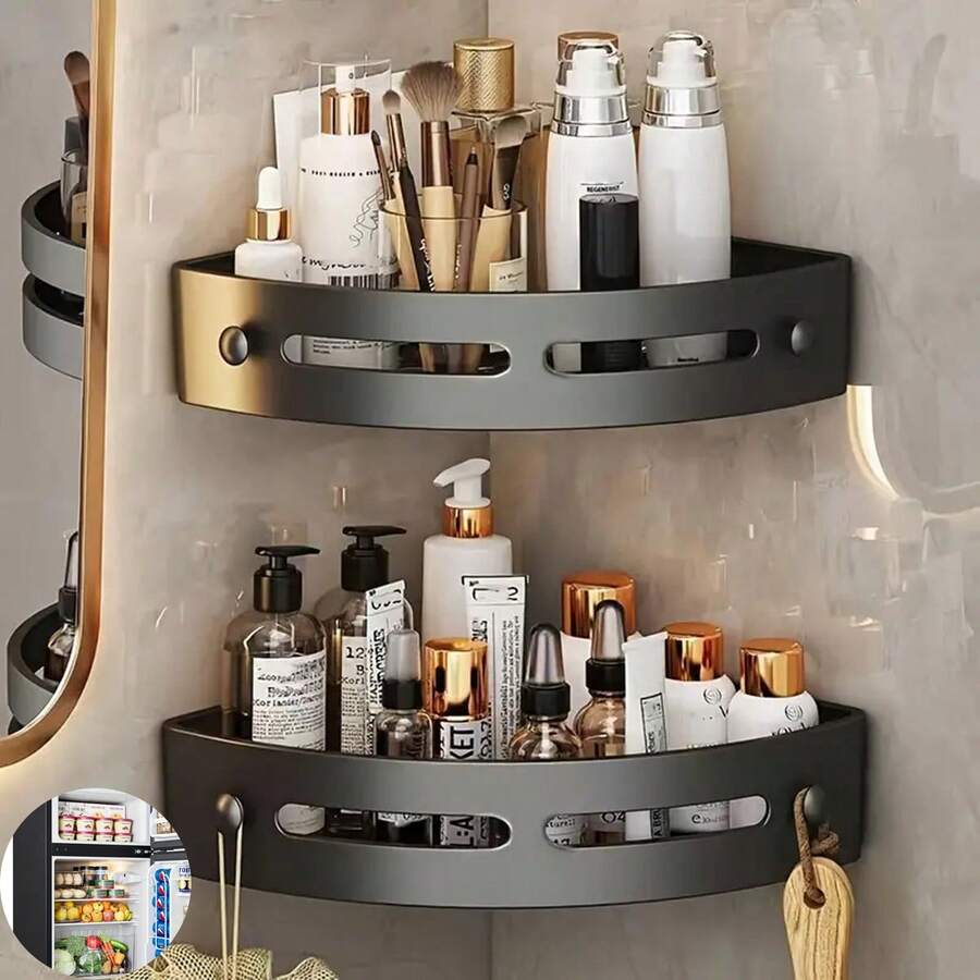 1/2pcs Multi Functional Bathroom Storage Rack - Multi Layer Non Drilling Corner Storage Rack, Suitable For Bathrooms And Kitchens - View 1