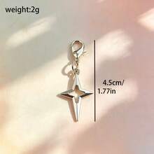 10pcs Silver Mini Star Pendant Keychain, Minimalist Cross Star Pendant, Detachable Lobster Claw Buckle Accessory - Silver - View 5