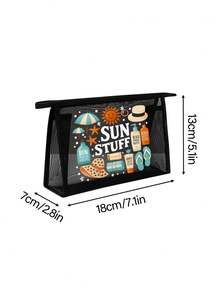 網格化妝包，帶化妝面具圖案，特色「Sun Items」字母設計，夏季防曬收納包，多功能化妝包，便攜收納包，化妝包，護膚包，旅行必需品，宿舍用品，浴室收納，珠寶收納，唇彩與化妝品收納包，學校用品包，化妝包假期必需品，化妝品收納，婚禮新娘禮物，母親節禮物，生日禮物，送給朋友和老師的禮物 - 彩色 - 查看 10