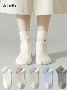 5 Pairs New Women's Short Ankle Socks, Minimalist Fashion Comfortable Forest Style Short Socks, Cute Floral Socks, Suitable For All Seasons - Multicolor - View 4