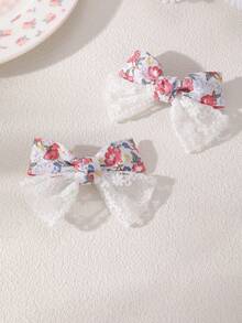 2pcs/4pcs Juego de pinzas para el cabello con lazo de malla floral para niñas, combinación adecuada para decoración diaria - Multicolor - Ver 4