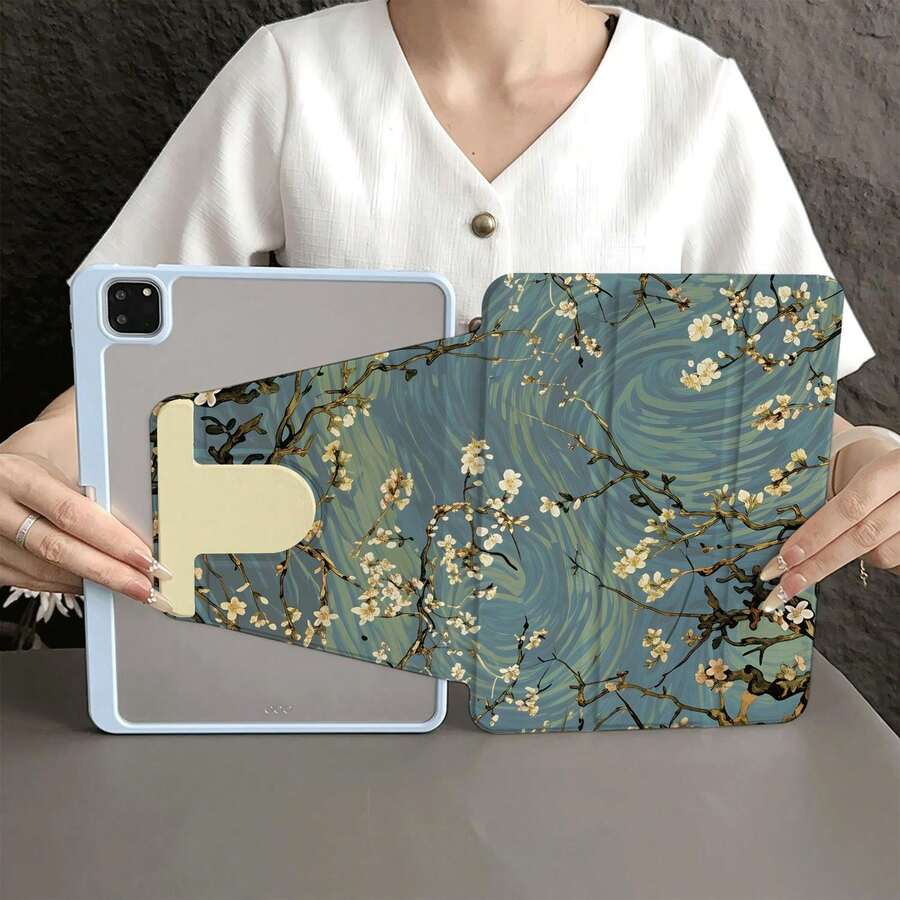 杏花印花平板保護殼，附筆槽，相容 iPad 11(A16 2025)，自動休眠/喚醒功能，相容小米 5/5PRO/6/6PRO/7/7PRO，相容華為 Matepad，相容榮耀平板 - 彩色 - 查看 1