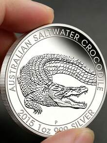 1pc Australian Crocodile Elizabeth Non-Magnetic Replica Coin, Commemorative Coin Ornament, Fun Gift, Inspiring Choice - Silver - View 1