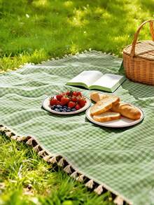 1 Minimalist Pendant-Style Picnic Mat, Quick-Drying, Lightweight, And Absorbent Beach Towel, Fine Checkered Fringed Picnic Mat, Essential Gift For Beach Vacations And Outdoor Camping, Beach Accessories - A - View 10