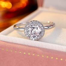 1pc Minimalist Geometric Round Design Cubic Zirconia Women's Ring - Multicolor - View 17