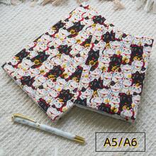 Japanese Lucky Cat Print Fabric Book Cover, Reusable Cloth Book Sleeve For A5 A6 Journals, Decorative Notebook Protector For Planner & Diary - Sets - View 13