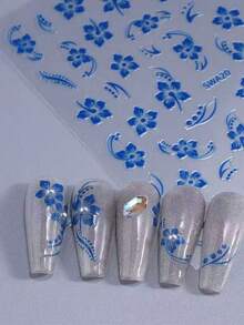 3D Hawaiian Floral Nail Stickers - Hibiscus Flower Decals DIY Tropical Summer Spring Pink, Rose Red, Yellow, Blue, Black, White Floral Nail Art Stickers Self-Adhesive Nail Decoration - Multicolor - View 8
