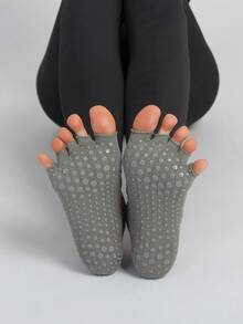 Calcetines de yoga cómodos, de punta abierta, descalzos y antideslizantes para protección en deportes interiores - Gris - Ver 4