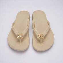 Sandal Jepit Wanita Berhiaskan Kupu-kupu Rhinestone, Sol Tebal EVA Ringan Anti Selip, Sandal Pantai Musim Panas Tahan Air - Khaki - View 8
