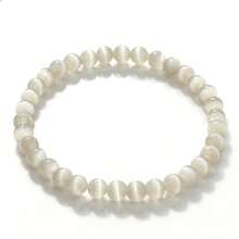 1pc 6mm Cat Eye Stone Bead Bracelet, Multicolor Round Stone Beads Elastic Bangle, Minimalist Fashion Women's Couple Daily Wear Gift - 6mm Cat's Eye - View 14