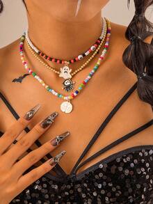 imoli 1 pièce/Collier pendentif fantôme en perles de lettres acryliques d'Halloween, convient pour une fête effrayante et mignonne, accessoire de costume d'Halloween, bijou - 27134-2-couleurs - Voir 3