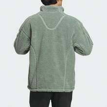 Jaket Wol Domba Kasual Sporty Warna Polos Nyaman dan Lembut adidas Lounge, Unisex, Hijau Abu-abu Perak - Hijau abu-abu keperakan - View 2