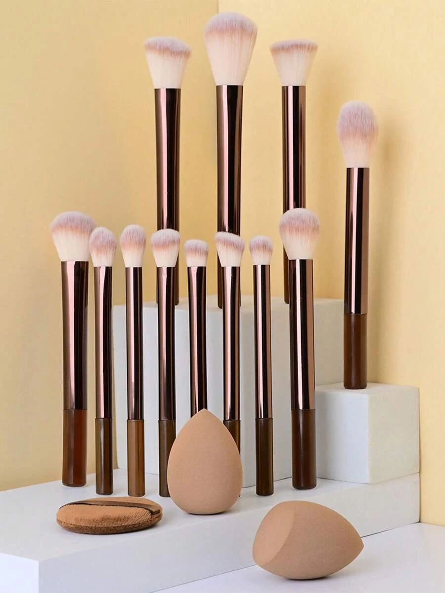 12-Piece Long Handle Makeup Brush Set - Professional Makeup Brushes, Complete Set Of Powder Brush, Eyeshadow Brush, Blush Brush - Multicolor - View 1