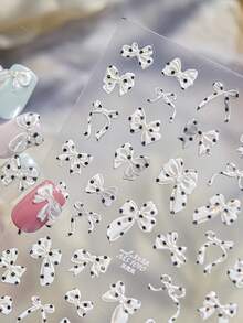 1片 5D經典優雅蝴蝶結美甲貼紙，可愛黑白緞帶蝴蝶結自黏式轉印美甲貼，DIY美甲裝飾貼紙 - 彩色 - 查看 3