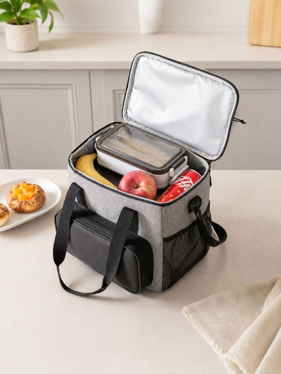 1pc Foldable Insulated Lunch Bag, Tote Bag, Large Capacity, Suitable For Office Workers, Students, Insulated Bento Box Bag, Waterproof, Thermal/Cooling, Can Hold One Full Meal, High Quality, Suitable For Home, Morning, Outings, Travel, Picnic - A - View 1