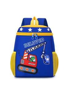1pc New Cute Cartoon Excavator Print Backpack, Practical Versatile Color Scheme, Zipper Closure Design, Adjustable Shoulder Straps, Suitable For Various Occasions Such As Outdoor Activities, Ample Capacity, Can Easily Hold Daily Essentials. - Multicolor - View 5