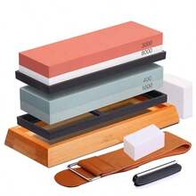 1/3/8pcs Knife Sharpener Set, Double-Sided Sharpener, 400/1000/3000/8000 Grit Whetstone, Suitable For Blades, With Angle Guide Non-Slip Base And Leather Scraper - Multicolor - View 5