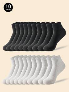 5/10 Pairs Men's Bamboo Fiber Short Socks, Sweat-Absorbent And Deodorizing, Business Casual Formal Black Ankle Socks, Suitable For Spring And Summer, Daily Wear, Size 39-44 - Multicolor - View 2