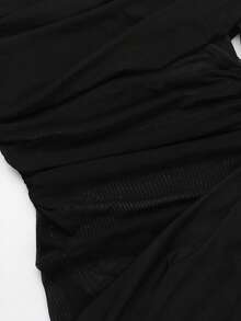 WOWDARK Summer Dress, Black Fashionable Elegant Off-Shoulder Mesh Hollow Out Slim Fit Dress, Gatherings, Parties, Travel, Vacation, Beach - 黑色 - 查看 10
