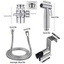 Tatukiko Set Semprotan Bidet Toilet, Adaptor T All-In-One + Selang + Braket, Semprotan Genggam Bertekanan Air Kuat, Cocok untuk Kebersihan Pribadi dan Pembersihan Rumah - perak - View 7