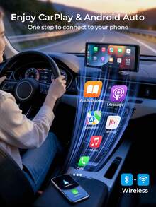 REMAX Pantalla portátil para coche HD de 10.26 pulgadas, compatible con CarPlay inalámbrico y Android Auto, cámara de reversa, reproductor MP5, plug and play, pantalla universal, accesorios para coche, artículos esenciales para coche - Negro - Ver 3