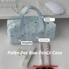 1pc Star Polka Dot Bowknot Handheld Pencil Case, Large Capacity Student Stationery Storage Bag, Essential For New Semester, Durable Fabric, Waterproof And Stain-Resistant, Sweet And Exquisite Star Polka Dot With Bowknot Design, Convenient Handheld Design,Back To School - A - View 9