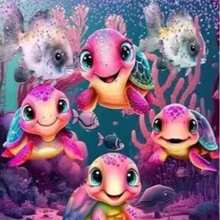 Cartoon Pink Purple Sea Turtle Frameless Diamond Painting 5D Full Drill DIY Children's Room Cute Marine Creature Decorative Wall Art - round diamond - View 2