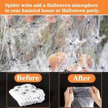 20/100/200g Realistic Imitation Spider Web, Halloween Indoor And Outdoor Terrifying Decoration Props, Halloween Spider Web Decoration, With Fake Spiders, Super Elastic Spider Web, Suitable For Halloween Terrifying Theme Party Decoration - View 10