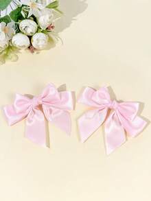 2pcs Women's Minimalist Elegant Glossy Satin Ribbon Large Bow Hair Clips, Sweet Atmosphere Styling Hair Accessories,Claw Clips - Multicolor - View 6