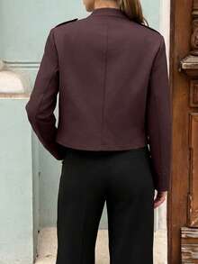 2026 Autumn New Women's Stand Collar Double-Breasted Gold Button Napoleon Style Jacket, Exquisite French Elegance, Suitable For Daily Commute And Streetwear - Burgundy - View 7