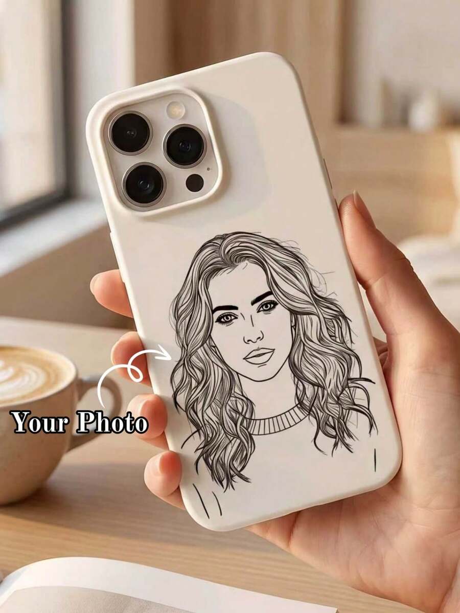Funda de teléfono personalizada con diseño de dibujo de línea personalizable, con patrón de dibujos animados, compatible con iPhone 17 16 15 Pro Max, adecuada para personalización de retratos personales de familia, parejas, mascotas, amigos, con características anti-caída y anti-arañazos - Blanco - Ver 1
